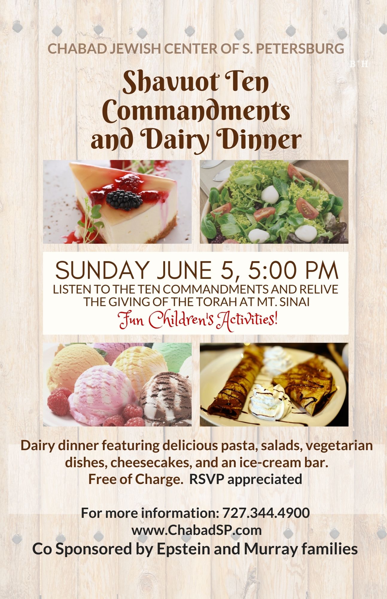 Shavuot Ten Commandments and Dairy Dinner Chabad Jewish Center of